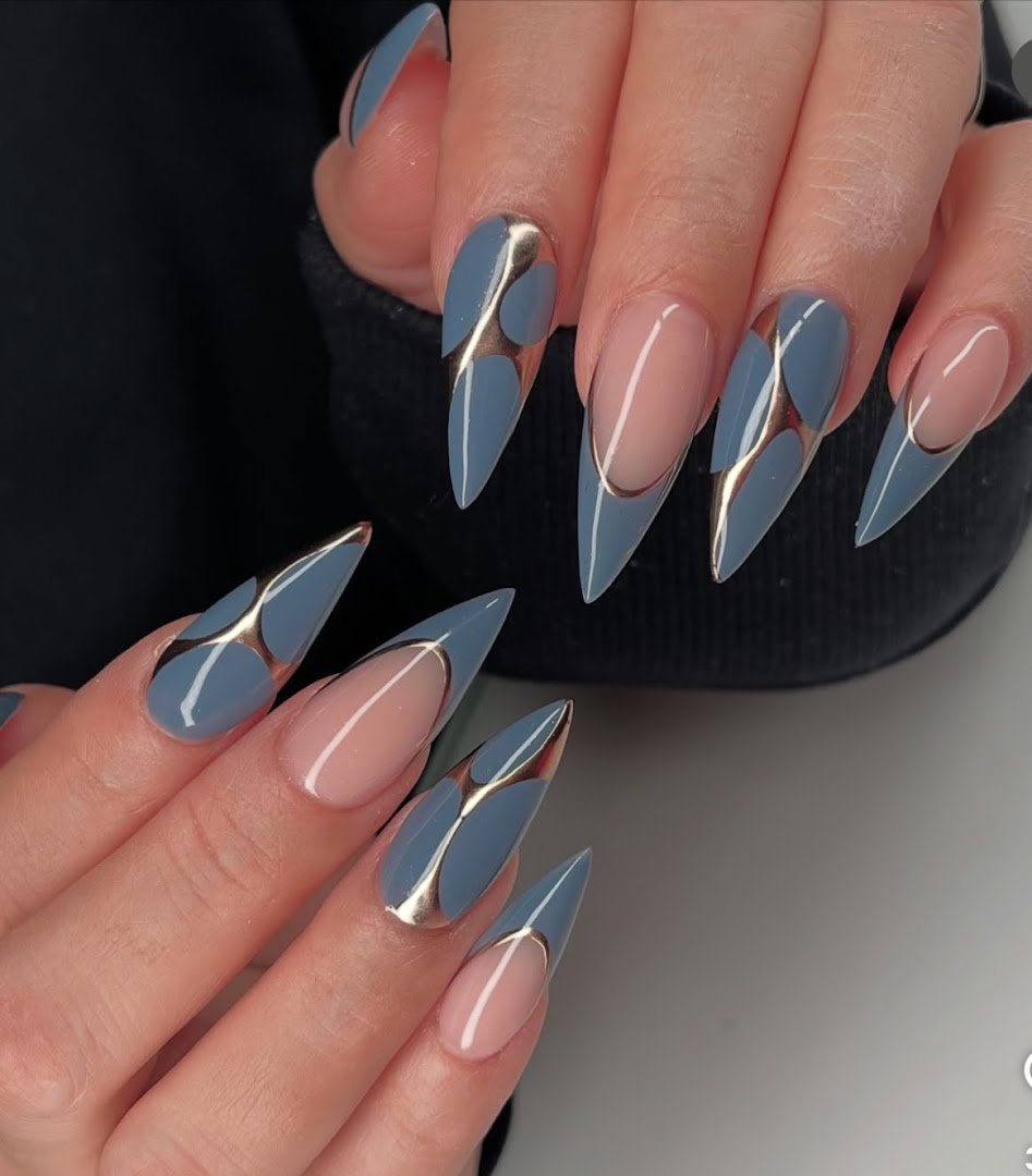 Manicured nails with glossy polish on display.