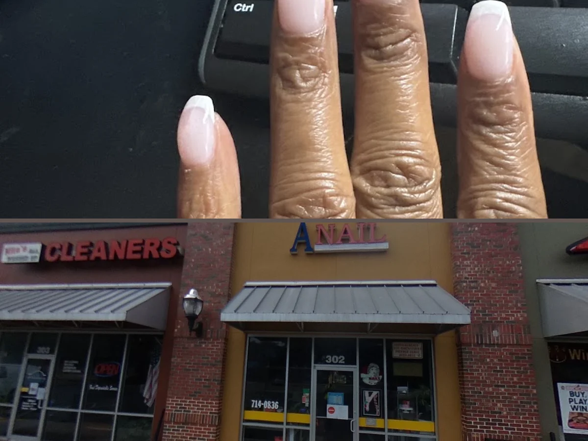 Close-up of painted nails and clean hands.